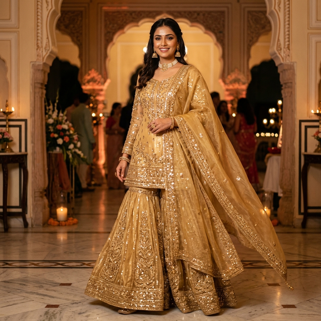 Emerald Chiffon Festive Suit